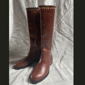 New See by Chloe brown lace trim leather boots sz 38 $450